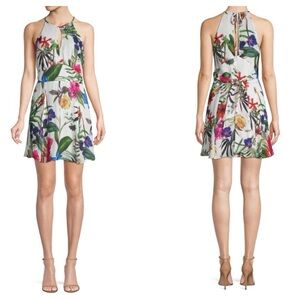 Parker silk blend floral print halter neck mini dress Size Medium